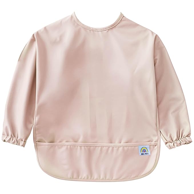 ARI MES Long Sleeves Waterproof Baby Bibs for Eating - Pink, Large- Wearable, Coverall for Toddler, Long Sleeve Bib, Smock Apron for Feeding - Applicable for 6-72 Months