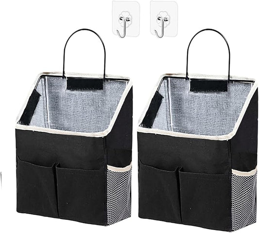 2pcs Wall Hanging Storage Bag,Wall Hanging Organizer Bags with Pockets, Wall Organizer Storage for Dormitory Bathroom Bedroom Kitchen(Black)
