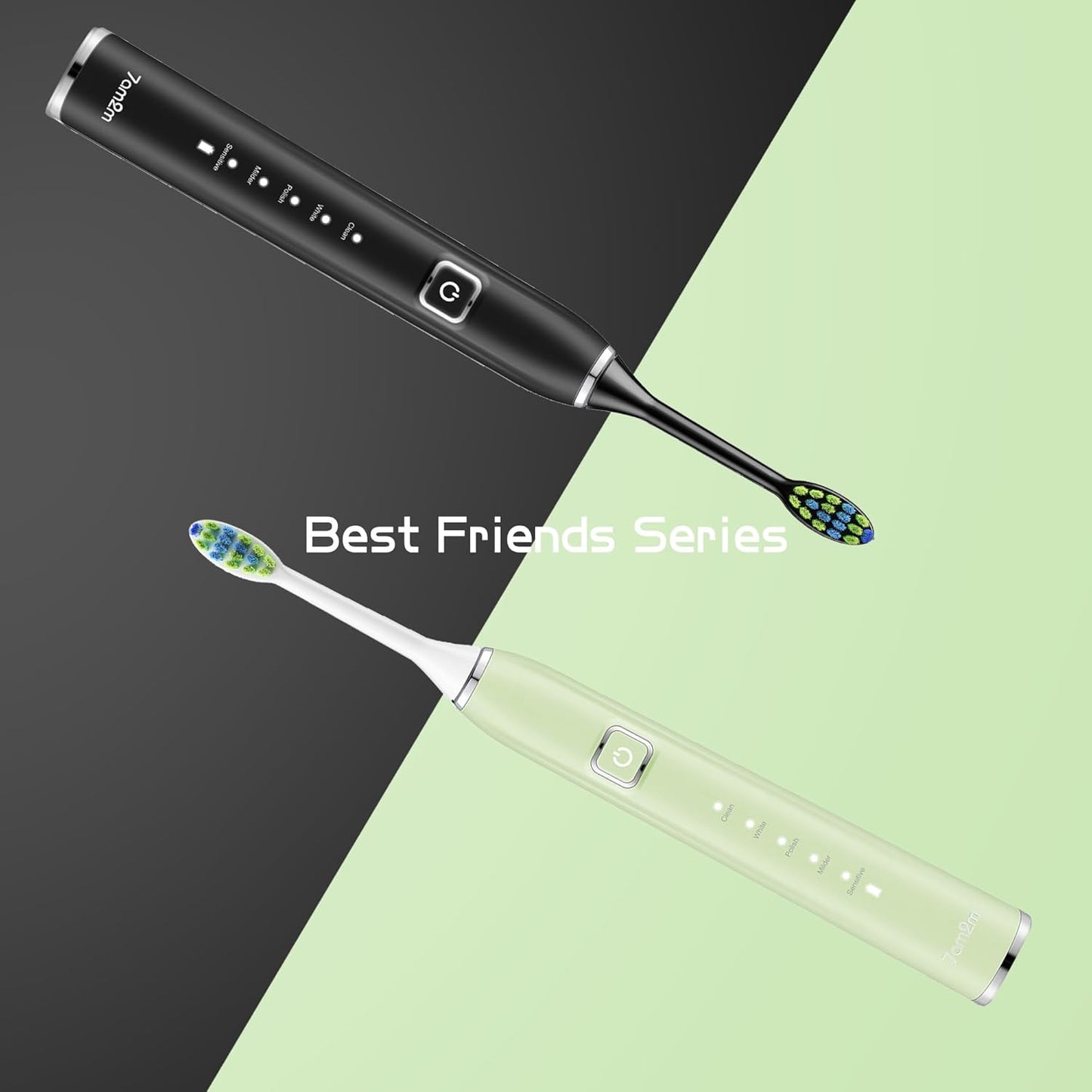 7AM2M Sonic Electric Toothbrush with 6 Brush Heads for Adults and Kids, One Charge for 90 Days, Wireless Fast Charge, 5 Modes with 2 Minutes Built in Smart Timer, Electric Toothbrushes(Green+Black)