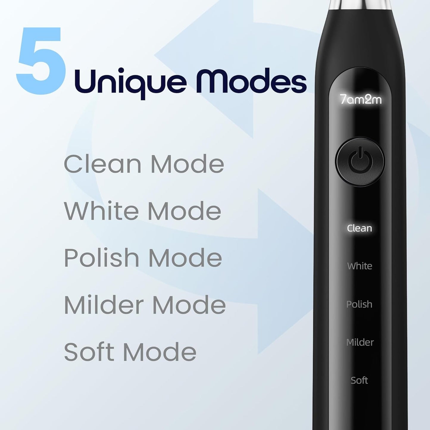 7AM2M Sonic Electric Toothbrush for Adults High Power Rechargeable Toothbrushes with 6 Brush Heads,5 Adjustable Modes, Built-in 2-Minute Smart Timer,3 Hours Fast Charge for 45Days Black
