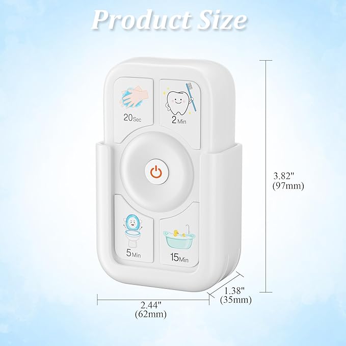 Timer for Kids Brushing: 2 Minutes Teeth Brush 20 Seconds Hand Washing 5 Min Toilet 15 Min Shower, Time Management Tool for Children - White
