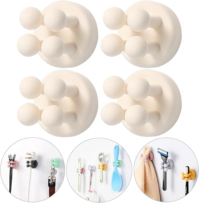 iBetterLife Tooth Brush Holder for Bathroom - 4Pcs Silicone Toothbrush Razor Holder for Shower Wall Mounted Self Adhesive Cute Storage Hook for Kids Hanging Loofah Towel for Kitchen Living Room Office