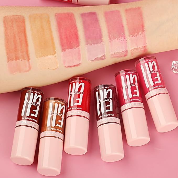 Anglicolor 2PC Lip Oil and Metallic Glitter Pink Lipstick,Natural Lip Plumper,Fruit Flavoured Lip Oil,For Dry Lip's Moisturizing Hydrating,Vegan & Cruelty-free (06 Gaia+15)