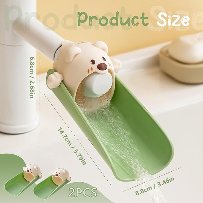 2-Pack Beige Faucet Extender for Toddlers & Kids, Child-Safe Silicone Sink Adapter with Visual Temp Alert, Fits Standard/Gooseneck Faucets - Bathroom, Kitchen, Bathtub