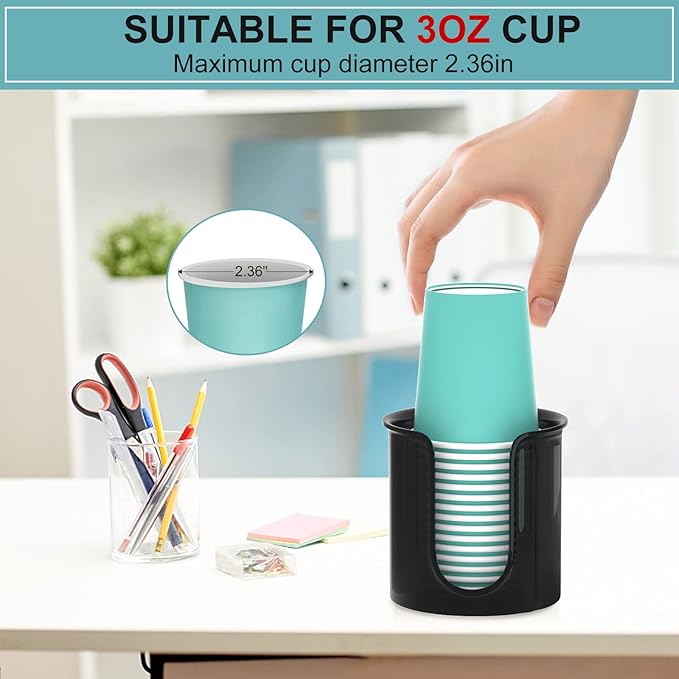 Bathroom Cup Holder - 2 Pack 3 oz Cup Dispenser for Bathroom Vanity Countertop - Small Paper Cup Dispenser for Mouthwash Cups & 3oz Bathroom Cups（Black）