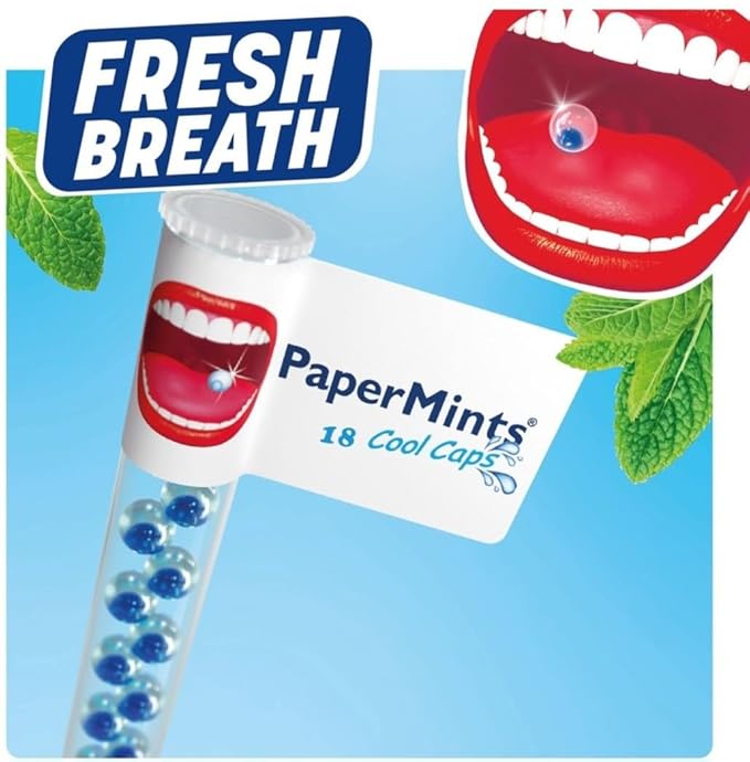 PaperMints CoolCaps - Instant Fresh Breath Mints Sugar-Free, 3 x Tubes of 18 capsules. Extreme Bad Breath Treatment for Adults