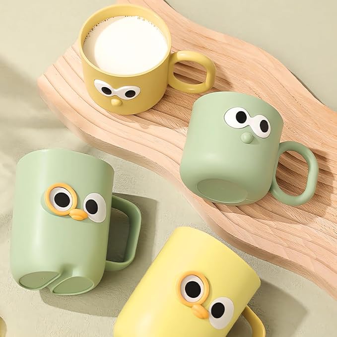 4 Pcs Cute Cartoon Bathroom Tumbler Cups, Unbreakable Reusable Toothbrush Holders, Plastic Household Drinking Cups, Dishwasher Safe Water Mugs for Kids Couples Friends Gift (4 Large)