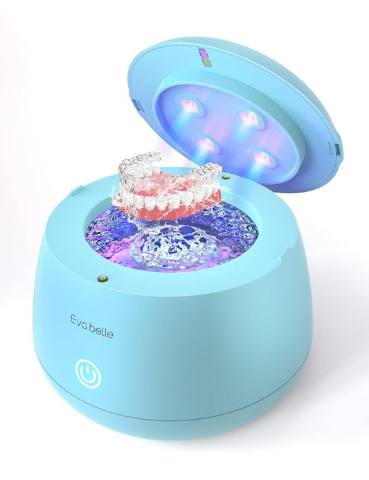 Ultrasonic Retainer Cleaner, EVA BELLE Denture Retainer Cleaner Machine, Tooth Cleaner for Oral Dental Care, Portable Rechargeable Dental Cleaning Pod for Night Guards, Braces, Aligner, Jewelry
