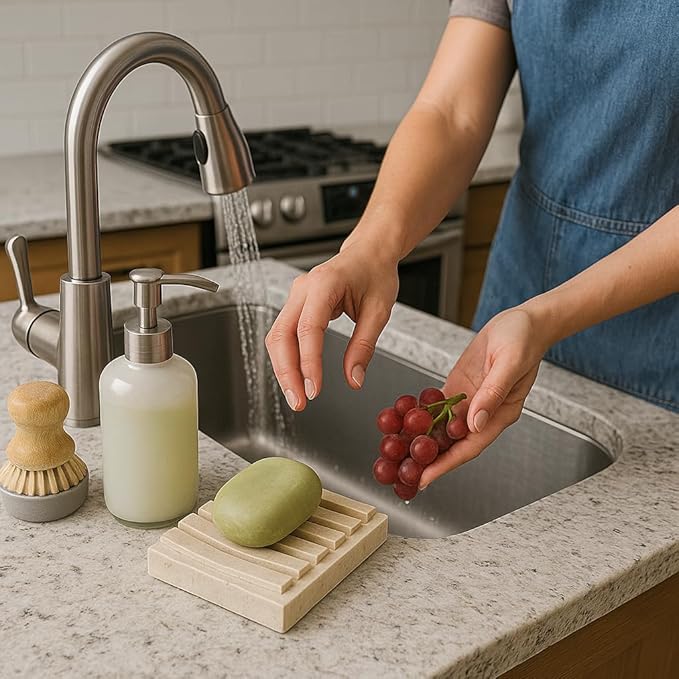 Natural Champagne Marble Soap Dish – Handcrafted & Polished Luxury Soap Tray for Bathroom, Kitchen, and Sink Countertops, Elegant Design Used in 5-Star Hotels (5.2” L x 4” W, Beige Natural Stone)