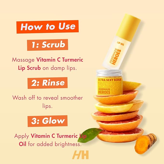 Handmade Heroes Turmeric Vitamin C Lip Gloss - 100% Natural Vegan Lip Treatment for Dry Dull Lips - Brightening for Dark Lips - Lightweight Moisturizing Nourishing