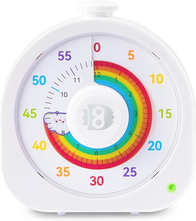 Visual Timer for Kids – 60min/12h Rainbow Magnetic Timer for Classroom, Rechargeable Silent Countdown Timer with Pomodoro Mode, ADHD Time Management Tool