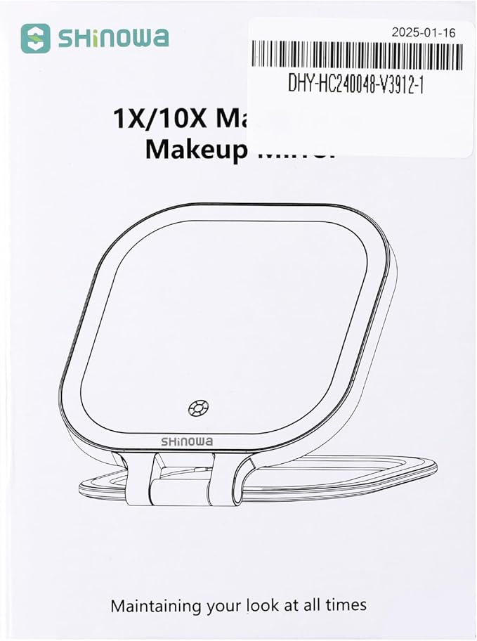 Shinowa Rechargeable Travel Makeup Mirror with 44 LED Lights, 1X/10X Magnifying Vanity Mirror with 3 Color Light, Folding Stand, 4 Inch Portable Dimmable Double Sided Compact Lighted Mirror, Pink