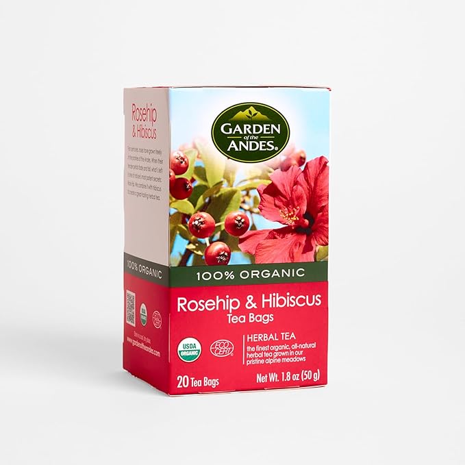Garden of the Andes - Organic Rosehip & Hibiscus Tea - 6 Pack (20 Tea Bags/Box, 120 Total) - Caffeine-Free Double-Chamber Glue-Free Tea Bags - Natural Vitamin C and Antioxidants