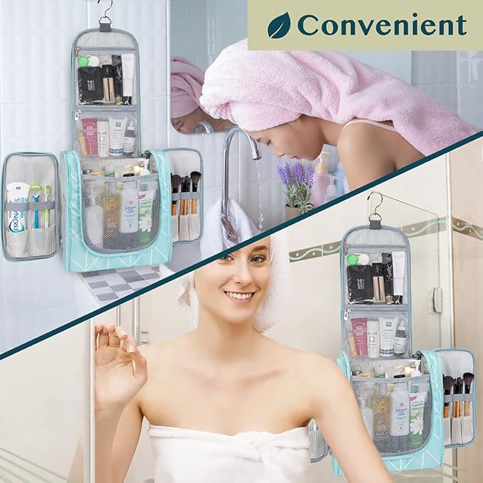 PAVILIA Extra Large Toiletry Bag Travel Bag for Women Men, Hanging Cosmetic Organizer, Water Resistant Makeup Bag for Accessories Toiletries, Travel Essentials Kit (Teal Chevron)