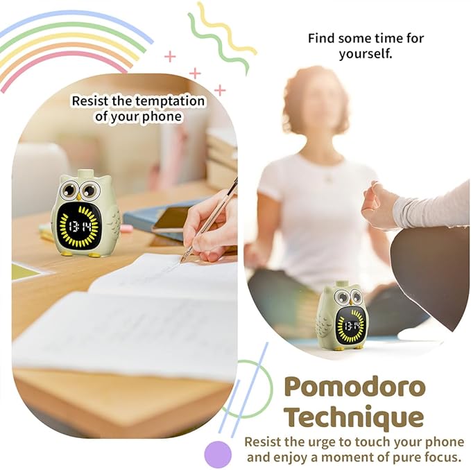 Visual Timer for Kids White Owl Kids Timer Visual 99 Minute Visual Countdown time for Classroom Home Silent Management Time with Pause for Studing Playing and Chores