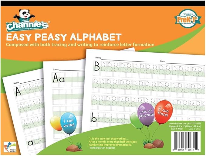 Channie’s Easy Peasy Alphabet, Numbers & Sight Words Workbook, Fun & Color-Coded Preschool, Kindergarten & 1st Grade Alphabet Tracing Book For Daily Writing Practice, 2 Pack