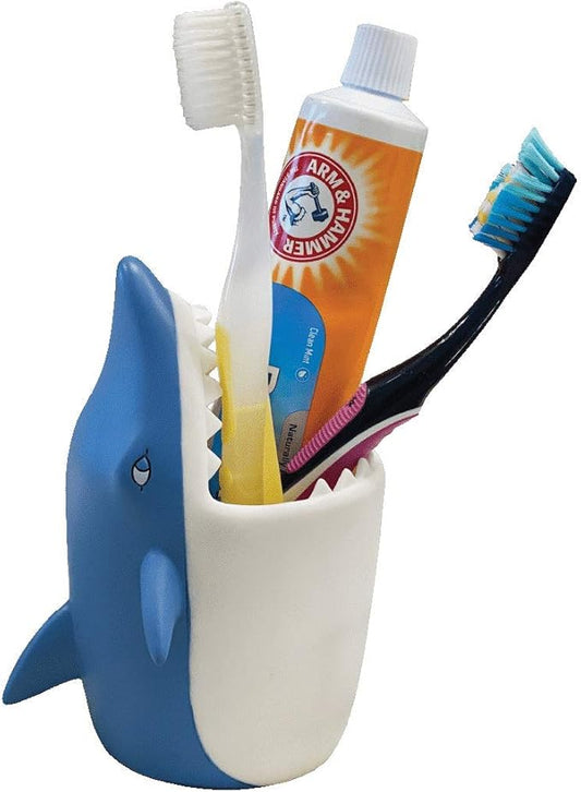Kids Toothbrush Holder Toothbrush Organizer – Durable Silicone Animal Tooth Brush Holder – Easy to Clean Toothbrush and Toothpaste Holder – Toothbrush Holders for Bathrooms by Lily’s Home - Shark