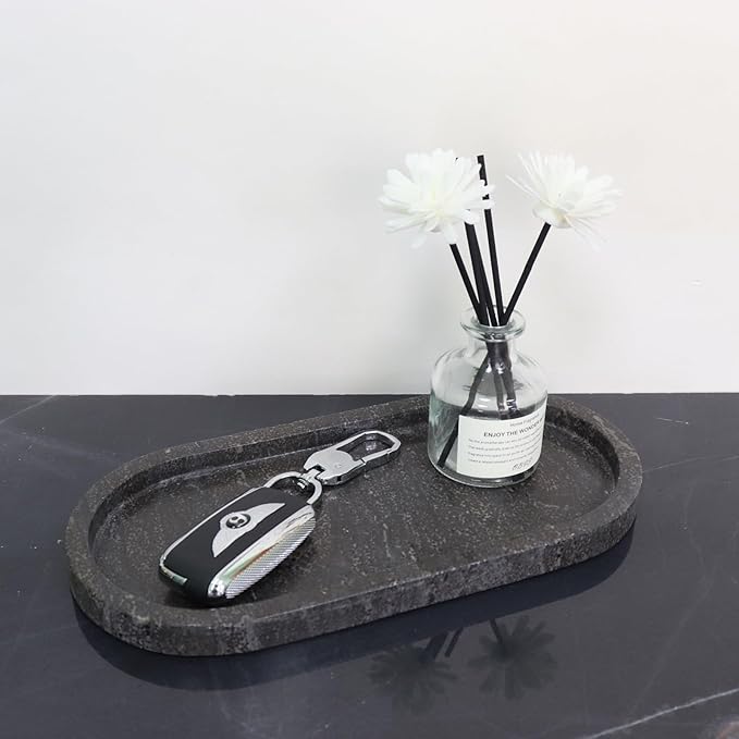 Natural Marble Tray, Oval Vanity Decorative Tray for Bathroom Counter, Countertop Stone Organizer, Catchall Tray for Kitchen, Perfume, Candles, Jewelry Dish Decorative Tray