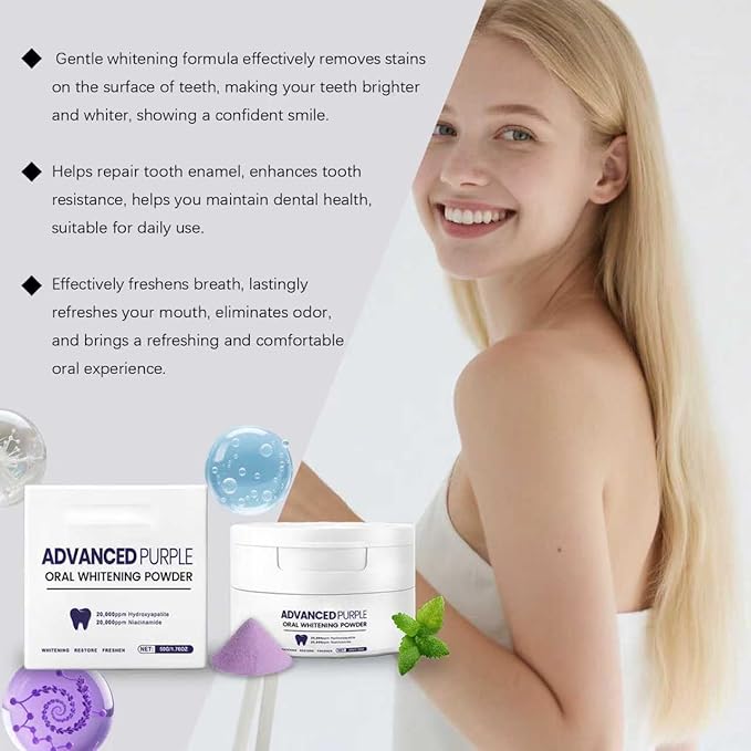 Teeth Whitening Powder with Hydroxyapatite & Niacinamide, R5X Purple Color Corrector for Instant, Enamel Repair & Remineralization, 30g