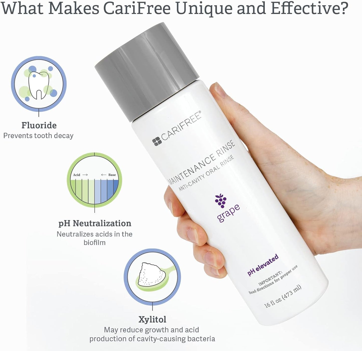 CariFree Maintenance Rinse, Grape Flavor, Anti-Cavity Fluoride Mouthwash, Dentist Recommended, Prevents Oral Decay, Freshens Breath, Alcohol-Free, Neutralizes pH (16 Fl Oz (Pack of 4)