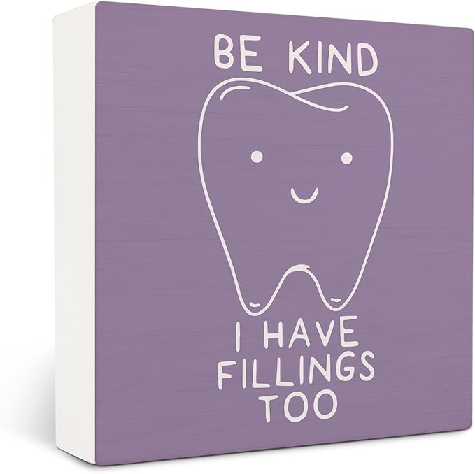 Dental Decor Wooden Signs,Purple Dental Hygienist Wooden Box Sign,Funny Dentist For Home Office Shelf Table Decor 5x5 Inches,Dental School Gift, Dentist Gifts