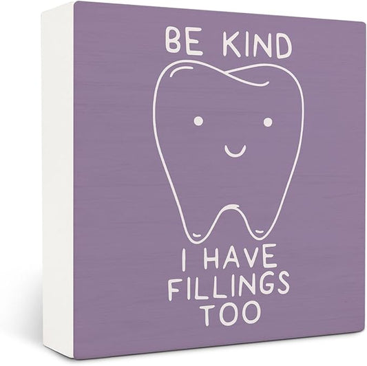 Dental Decor Wooden Signs,Purple Dental Hygienist Wooden Box Sign,Funny Dentist For Home Office Shelf Table Decor 5x5 Inches,Dental School Gift, Dentist Gifts