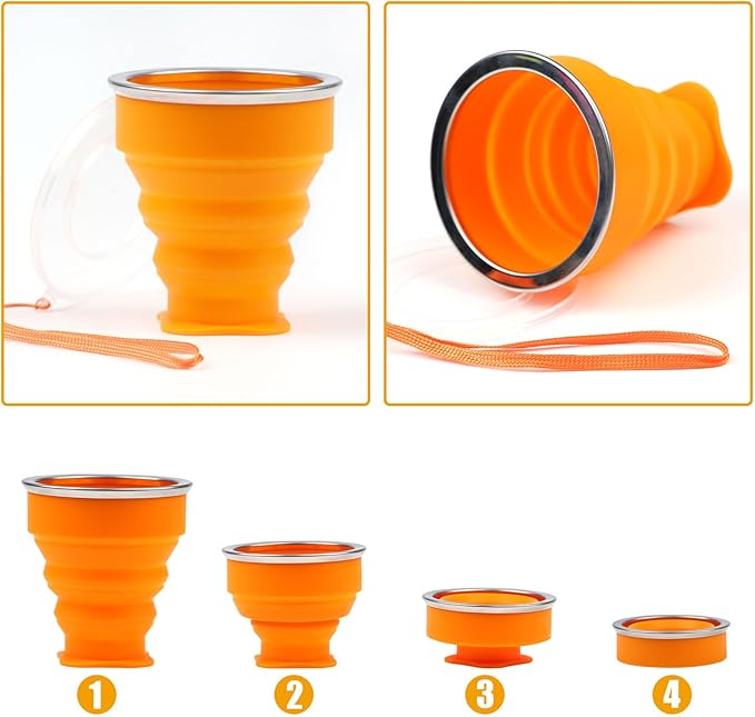 5Pcs Silicone Collapsible Cup for Travel, Reusable Folding Camping Cup Mug with Lids, Portable Expandable Drinking Cup Collapsible Water Cups Mugs Set Telescopic Camping Tumblers for Hiking