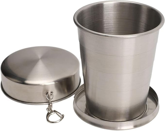 Outdoor Travel Collapsible Cup, Stainless Steel Folding Camping Cup, Portable Drinking Mug With Keychain for Hiking and Picnic (450ML)