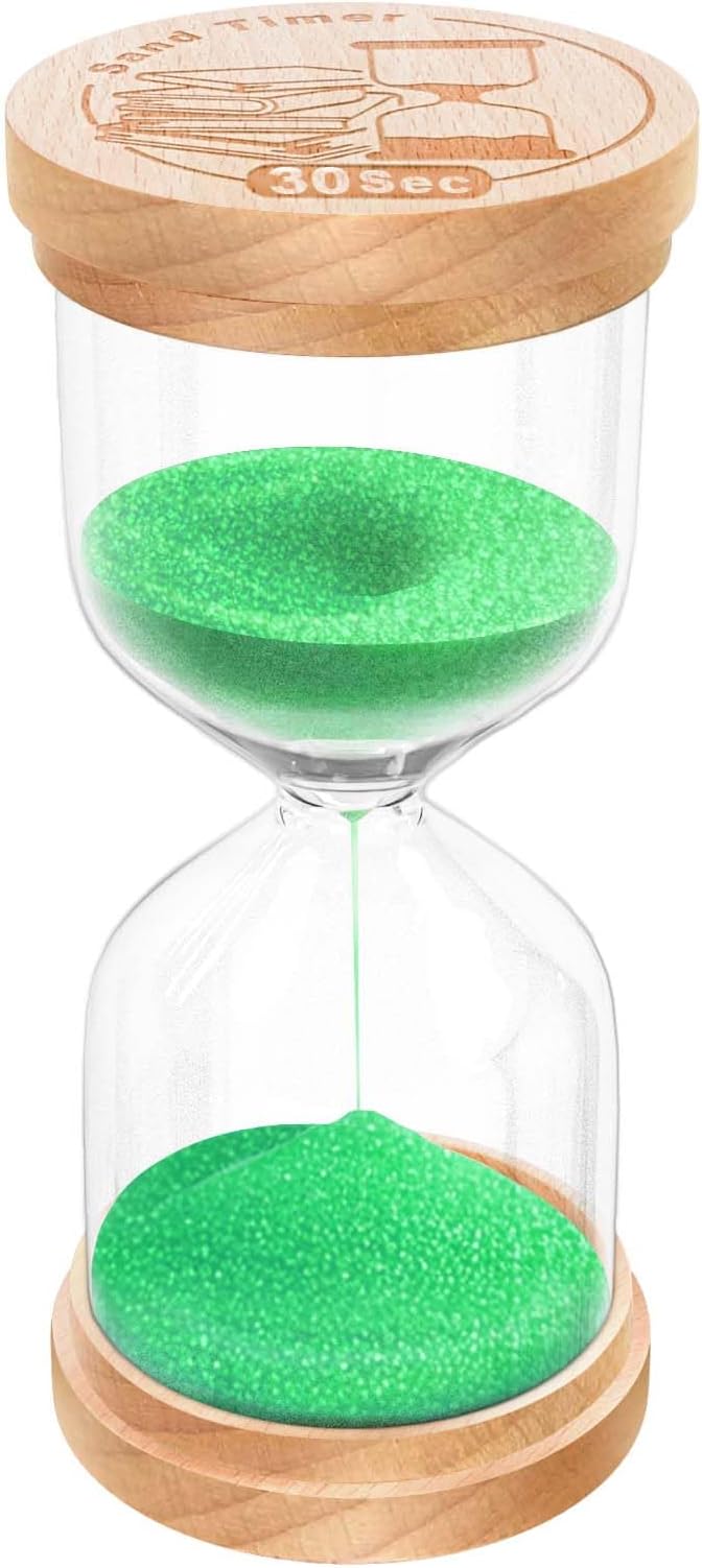 30 Second Sand Timer, Wooden Hourglass Sand Clock, Small Wood Green 30 Second Hour Glass, Sandglass for Brushing Teeth, Reloj De Arena, Classroom, Game, Kitchen, Home, Office