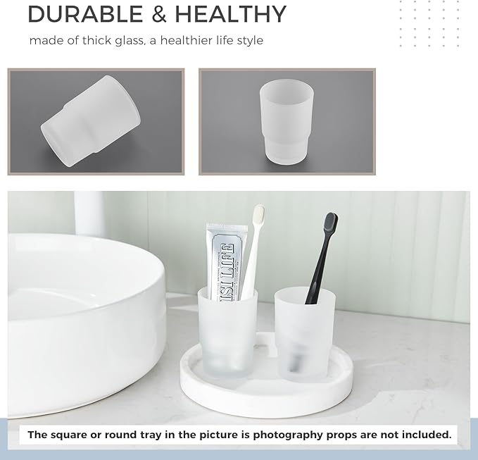Glass Tumbler Cap 2 Pack, Aomasi Frosted Bathroom Rinsing and Mouthwash Cup, Toothbrush & Toothpaste Holder & Drinking for Glassware