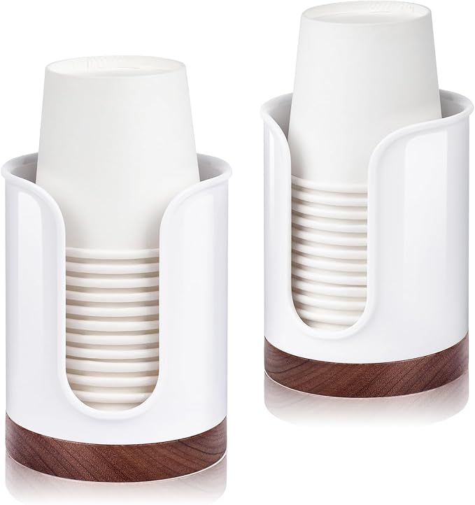 Premium Bathroom Cup Dispenser - Compact Cup Holder for Dixie 3 oz Cups, 3 4 Ounce Mouthwash Cup Dispenser - PC/Walnut, White, Pack of 2