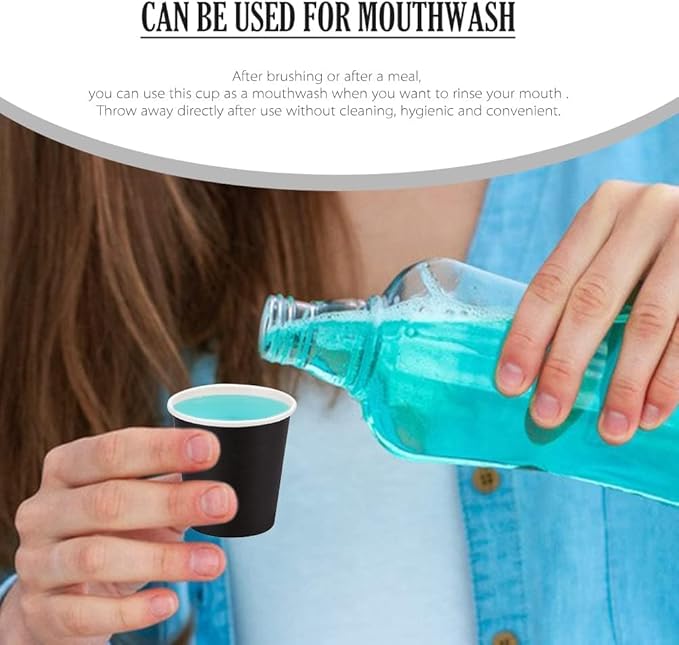 100 Pack 3 oz Paper Cups, Bathroom Moushwash Cups, Disposable Cups, Small Snack Cups for Water, Juice,Candy Ideal for Halloween Party Bathroom and Office (Black)