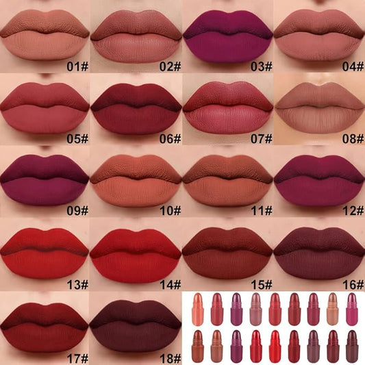 evpct 18Pcs Capsule Pills Lipstick Mini Matte Lipstick Set for Women Long Lasting labiales mate 24 horas originales Deep Red 24 Hour Waterproof Stay on Lip liner Set Sampler