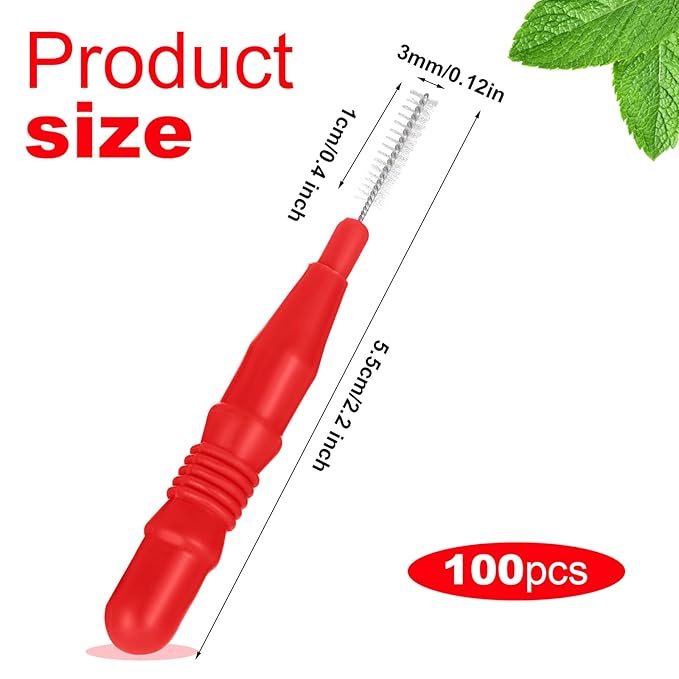 BBTO 100 Pcs Braces Dental Brush Flosser for Cleaner Interdental Brush Toothpick Tooth Flossing Head Oral Dental Toothpick Cleaners Cleaning Tool(Red)