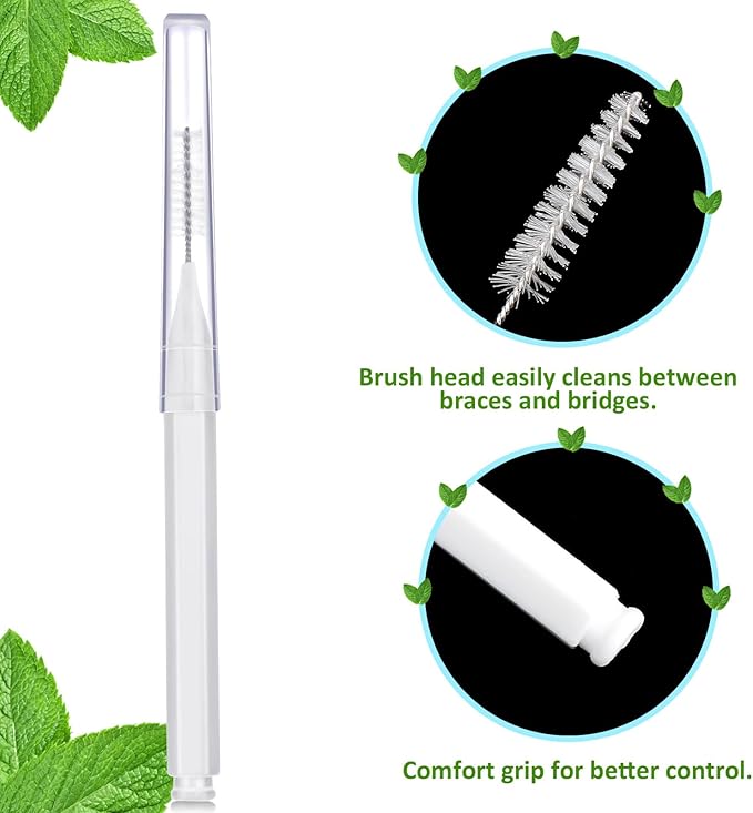 Patelai 50 Pieces Interdental Brush for Cleaner Braces Brush Toothpick Dental Tooth Flossing Head Oral Dental Hygiene Flosser Toothpick Cleaners Tooth Cleaning Tool(White)
