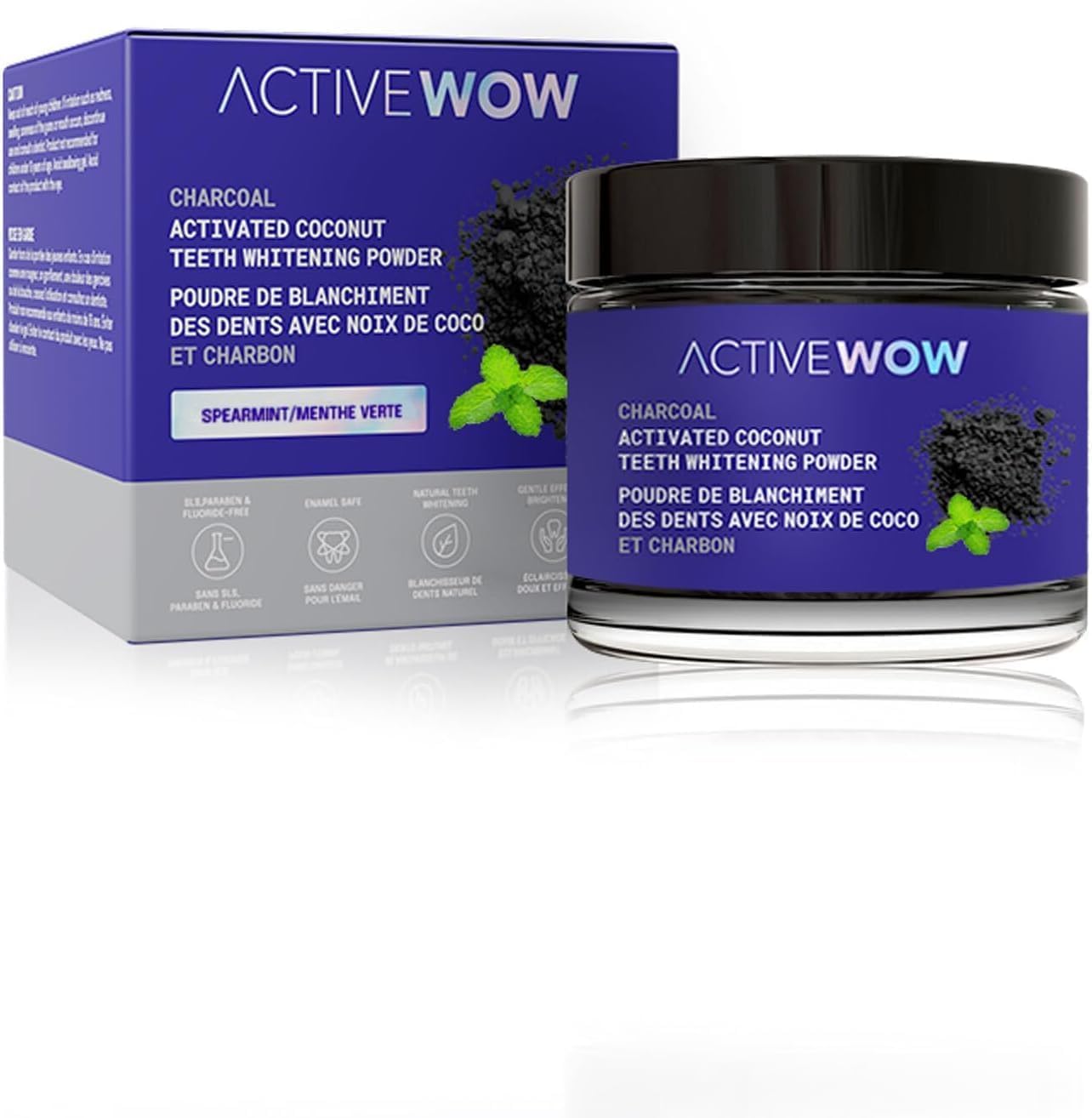 Active Wow Activated Coconut Charcoal Powder - Natural Whitening, Fluoride Free, Sulfate & Paraben Free, Spearmint Toothpaste Powder, 20g