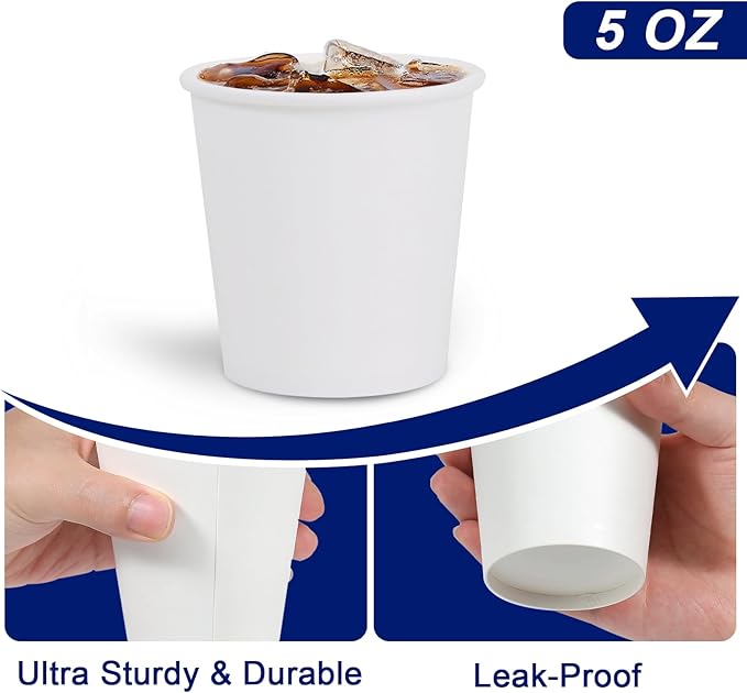 [300 Pack 5 oz Mini Paper Cups White, Small Mouthwash Cups 5 OZ, Disposable Bathroom Cups 5 Ounce for Supermarket, Birthday Party, Travel, Events, Picnic, BBQ