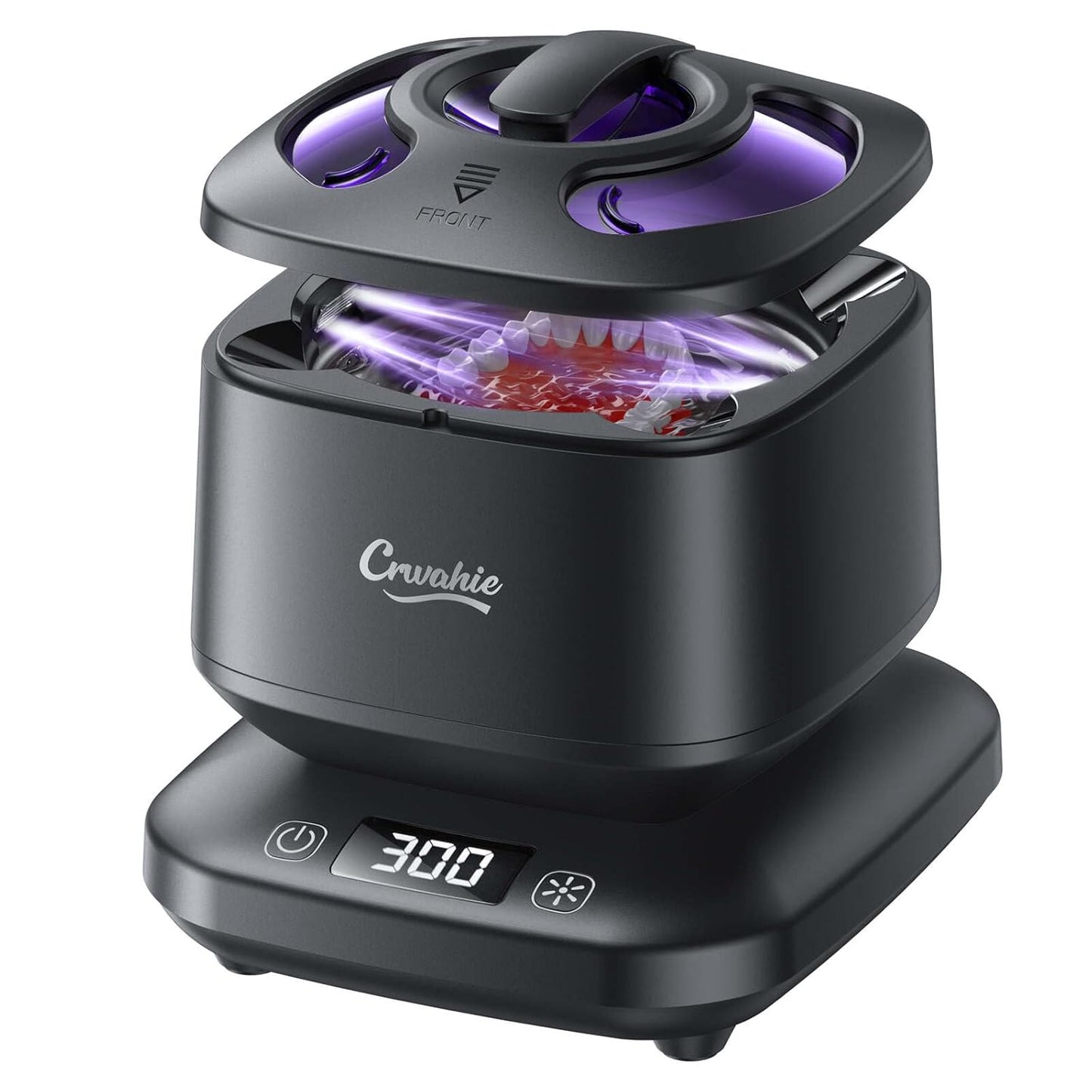 Ultrasonic Retainer Cleaner, Detachable 45kHz Retainer Cleaner Machine 3 Modes Dental Cleaning Pod with Visible Window Digital Timer for Mouth Guard, Dentures, Aligner, Braces, Jewelry - Black