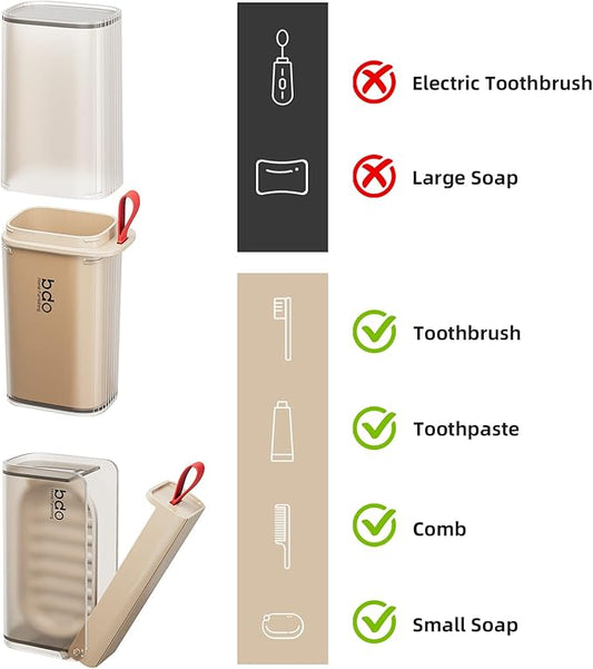 VITVITI Travel Soap Case Container, Portable Toothbrush Travel Case Dish Tray, 7.88 Inch Toothpaste Traveling Toothbrush Holder Set with Cover for Trip/Bathroom/Camping, Clear Coffee