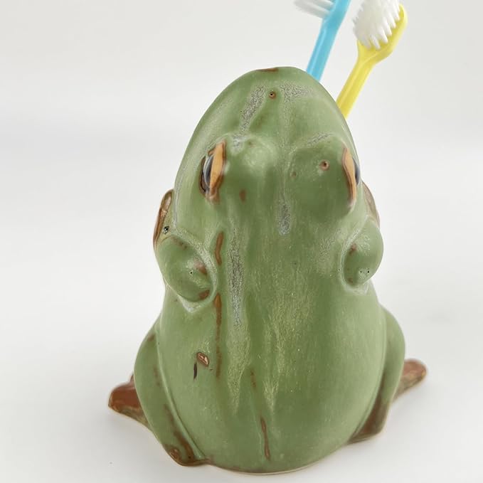 FlidRunest Kids Frogs Toothbrush Holder for Bathroom - Ceramic Animal Tooth Brush Holder Cup - Easy to Clean Toothbrush and Toothpaste Holder for Kids - Great Gift for Boy, Friends, Kids, Men