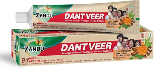 Zandu Dantveer, Fights 9 Dental Problems, with Irimedadi Oil, Advanced Ayurvedic Oral Care Toothpaste, Scientifically Proven Formula (200gm/7 Oz)