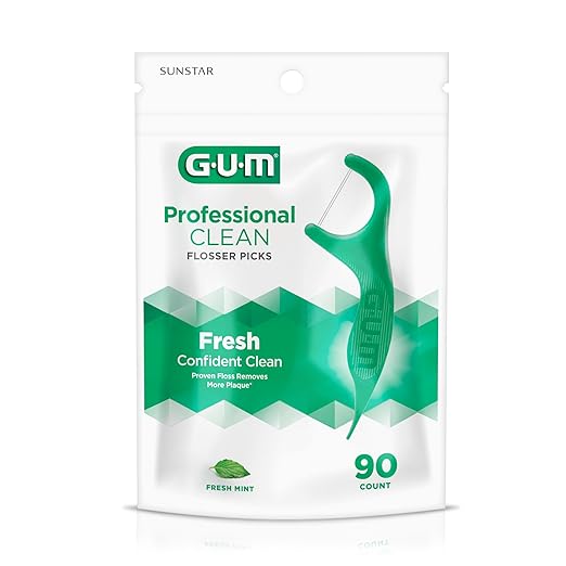 GUM Professional Clean Floss Picks - Extra Strong Shred-Resistant Floss, Easy Grip Handle - Dental Flossers for Adults - Fresh Mint Flavor, 90ct (Pack of 2)