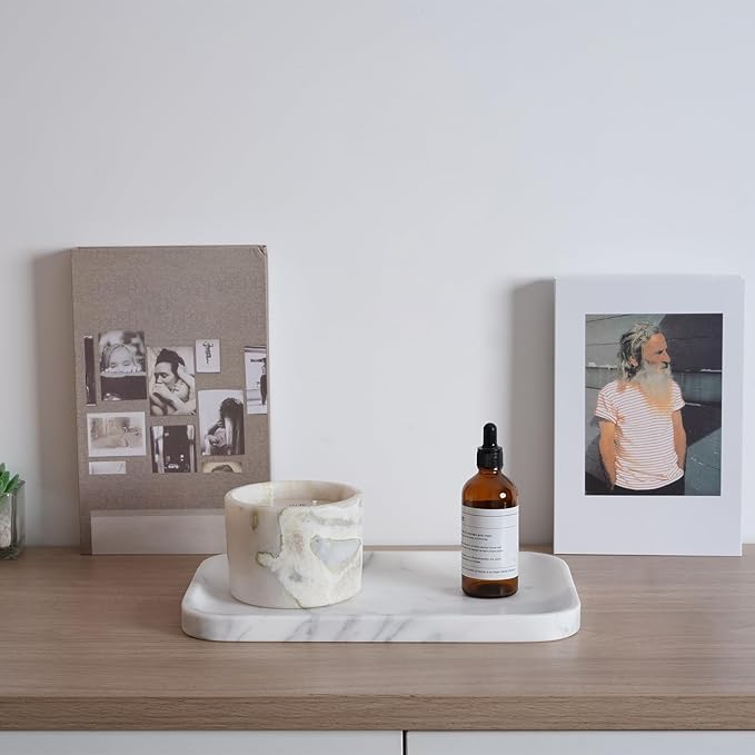 Statuario Marble Vanity Tray - Decorative Organizer for Bathroom Countertop, Dresser, Kitchen Sink