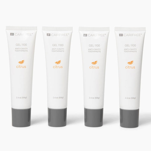 CariFree Gel 1100 (Citrus) Anti-Cavity Fluoride Toothpaste with Nano Hydroxyapatite, Cavity Prevention and Enamel Protection, Dentist Recommended for Kids and Adults, 2.40 oz. (Pack of 4)