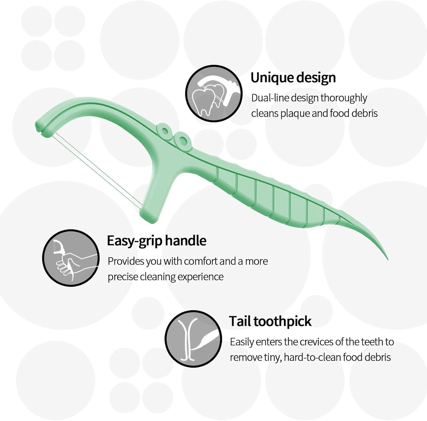 Holy Rose Dental Floss Dispenser and Flossers Storage Case Combo - with 100 Floss Picks and 200 Refillable - Mint Flavor，Twin Line Desig, for Organizing and Dispensing Dental Floss Stick Container