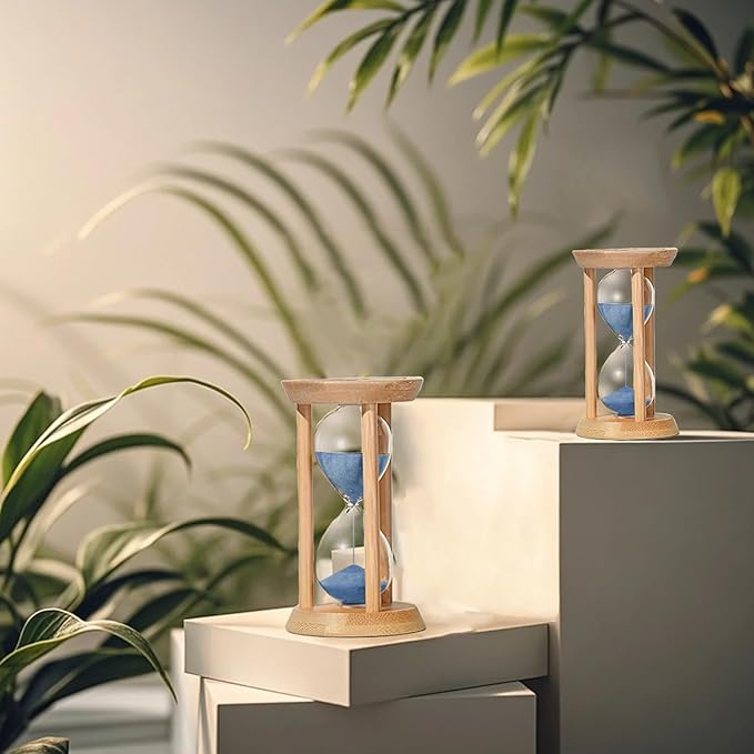 3 Minute Sand Timer, Wood Hourglass, Mini Bamboo Sandglass Timer, 3 Min Sand Clock,Unique Sand Watch for Brushing Teeth, Cooking, Game, Gift, Blue