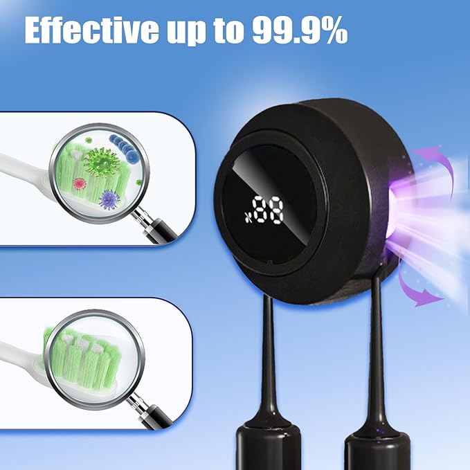 Smart Toothbrush Holder & Wall Mounted Toothbrush Holders, LED Automatic Sensing Toothbrush Cleaner for Home and Travel (Black)