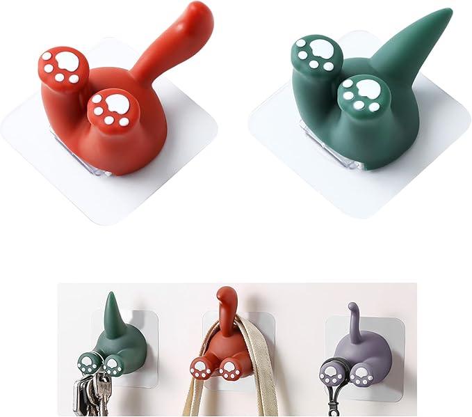 Kids Toothbrush Holder Multi-Purpose Animal Tail Hooks, Kitchen Bathroom Utility Hanger, Wall Mounted Cute Animal Tail Holder for Hanging Towel Key Hat -2 Pack