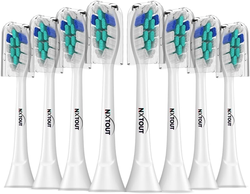 Replacement Toothbrush Heads Compatible with Philip Sonicare Electric Toothbrushes C2, 4100 -Pack of 8 Sonicare Replacement Heads with Soft Dupont Bristles for Deep Cleaning, Gum Care & Plaque Removal