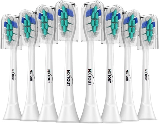 Replacement Toothbrush Heads Compatible with Philip Sonicare Electric Toothbrushes C2, 4100 -Pack of 8 Sonicare Replacement Heads with Soft Dupont Bristles for Deep Cleaning, Gum Care & Plaque Removal